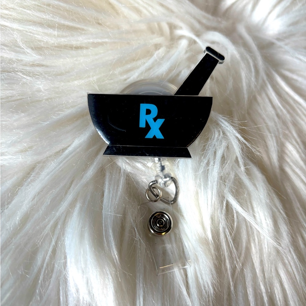 Black and Blue RX retractable Badge Reel - new